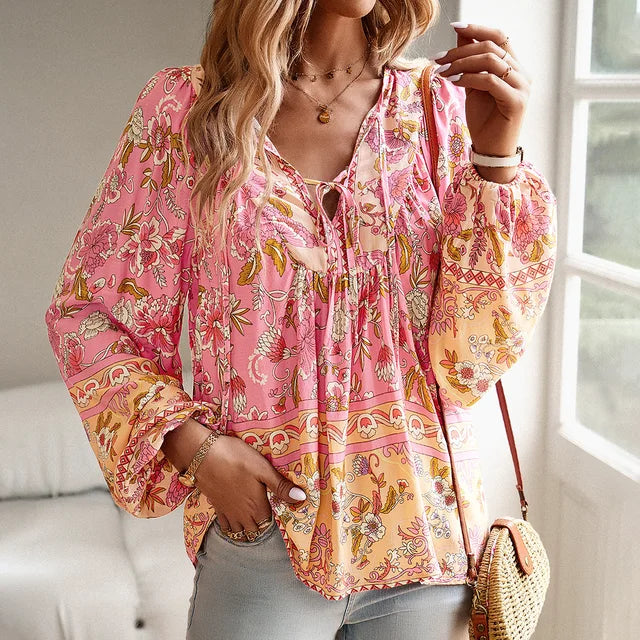 Paarse Boho Bloemenblouse - DriDa