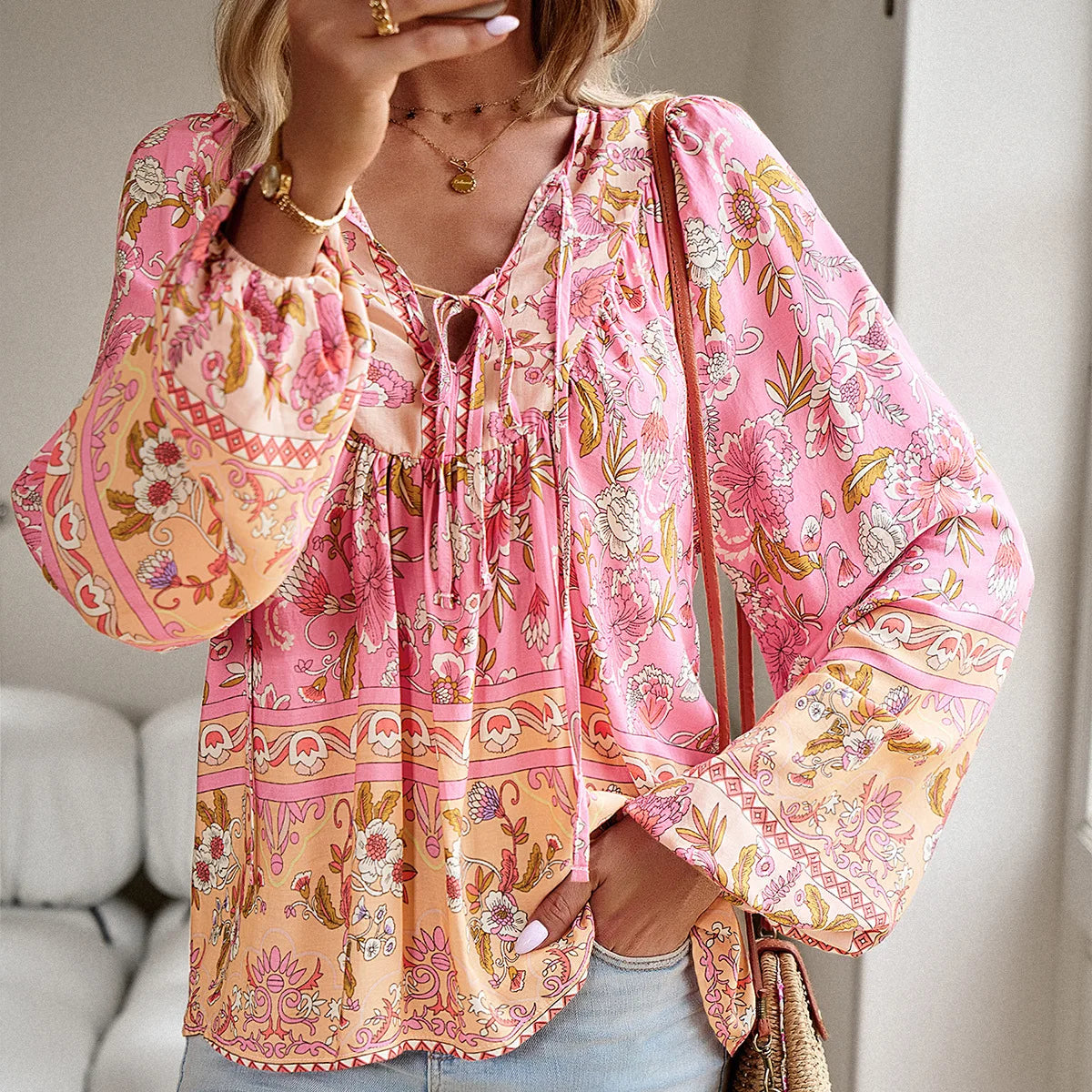 Paarse Boho Bloemenblouse - DriDa