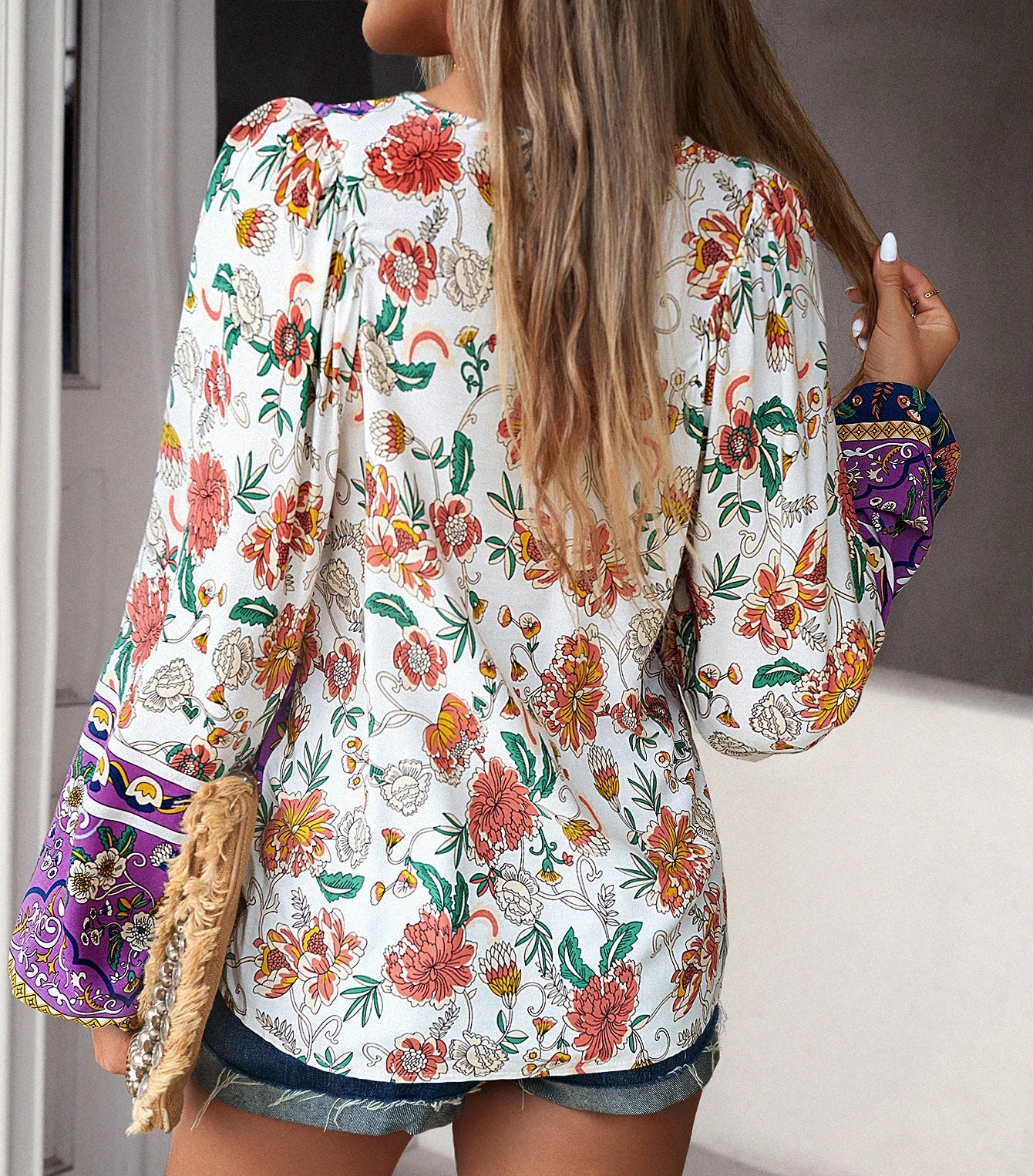 Paarse Boho Bloemenblouse - DriDa