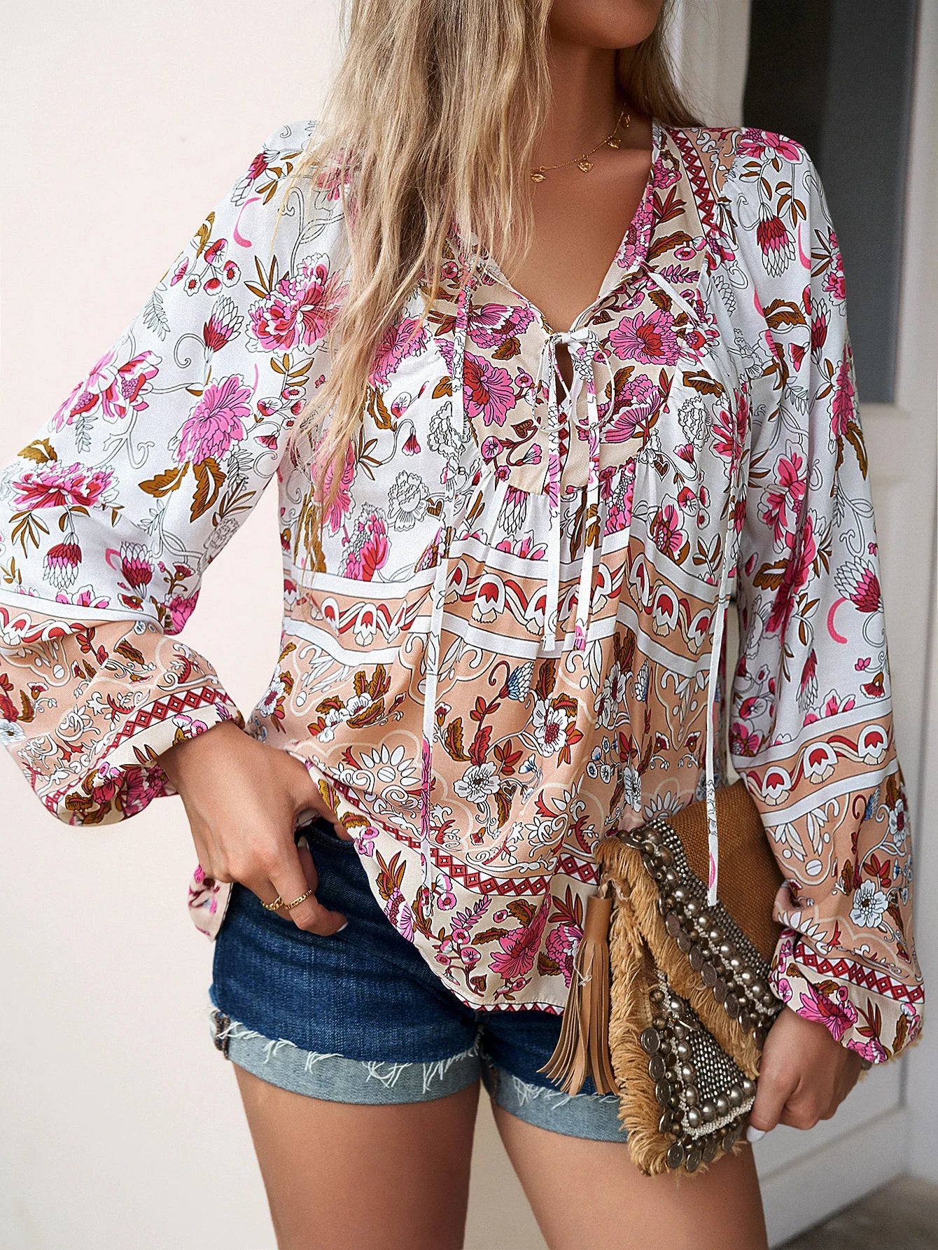 Paarse Boho Bloemenblouse - DriDa