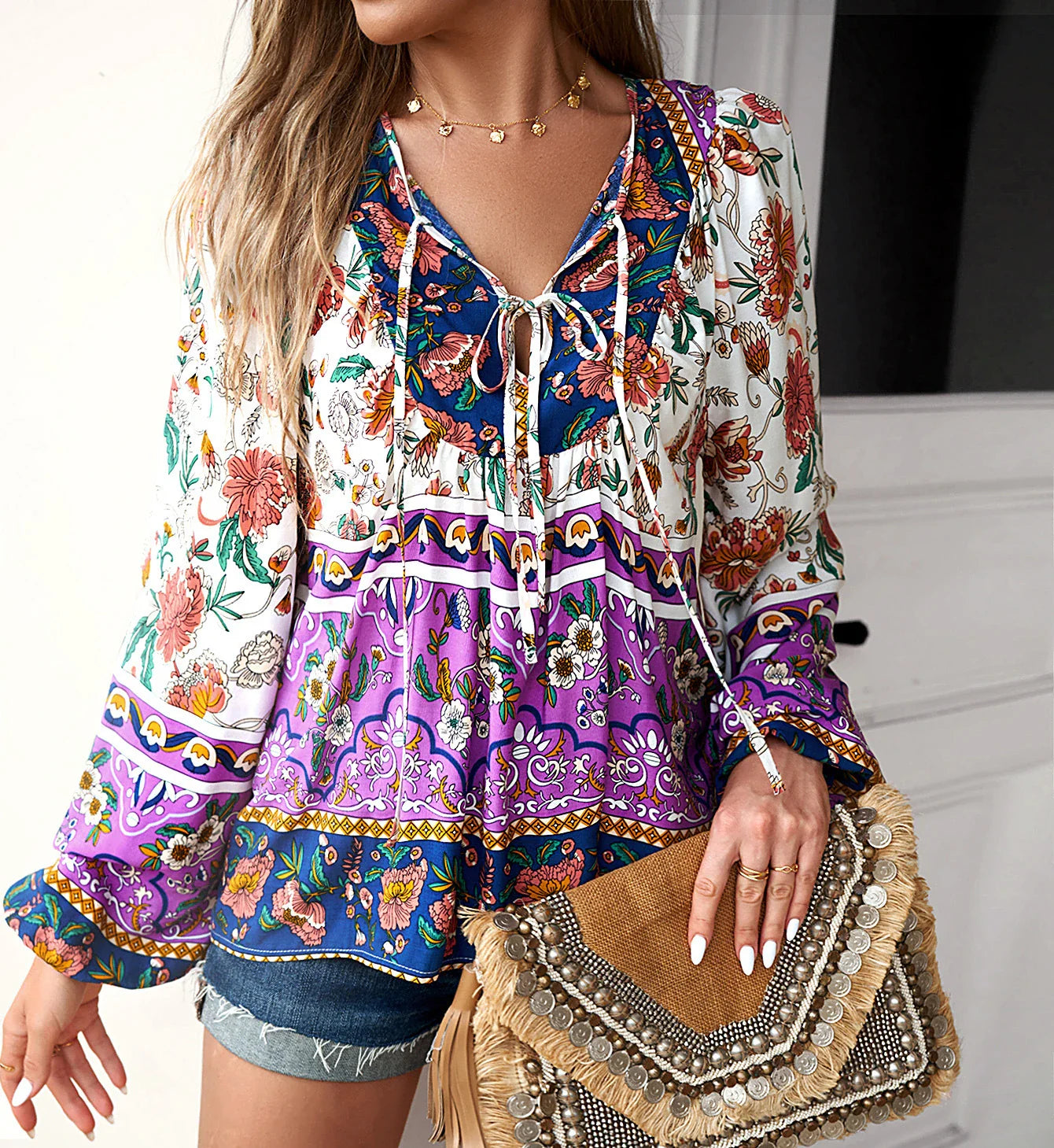 Paarse Boho Bloemenblouse - DriDa