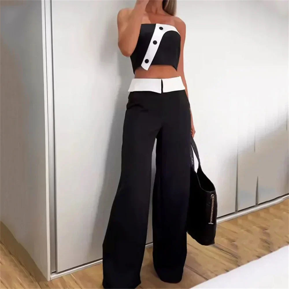 Sam | Crop Top & Wijde Broek met Hoge Taille set