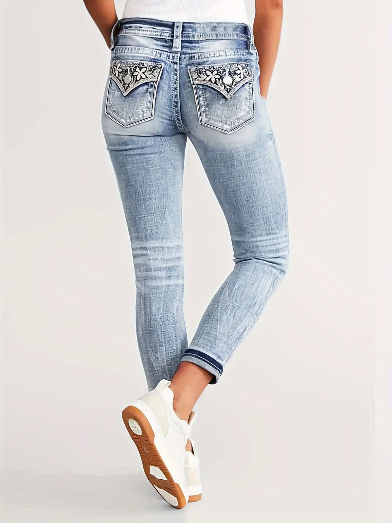 DriDa Lichtblauwe Skinny Jeans met Parel