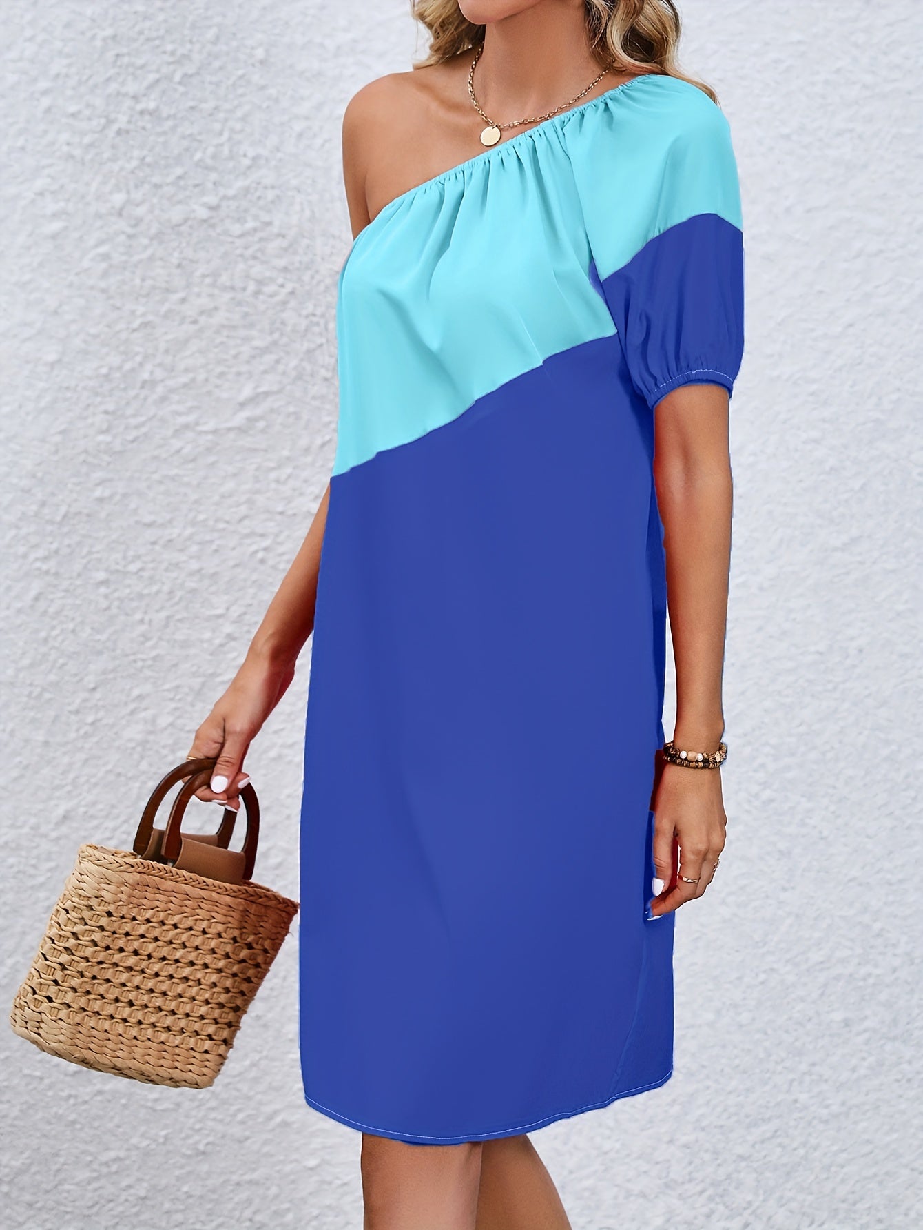 Blauwe One-Shoulder Jurk - Isabel