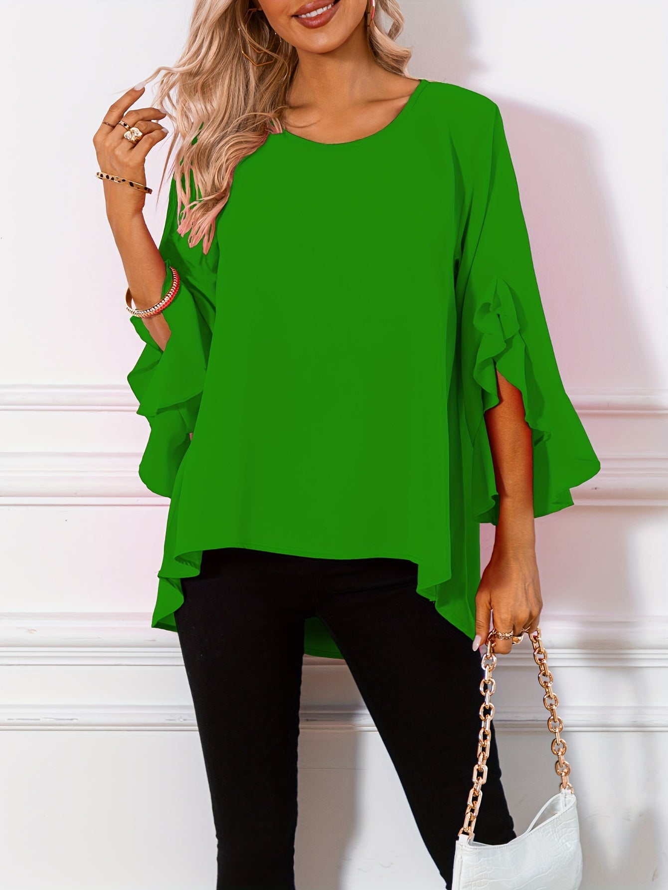 Felroze Ruffle Mouw Blouse - Esmé