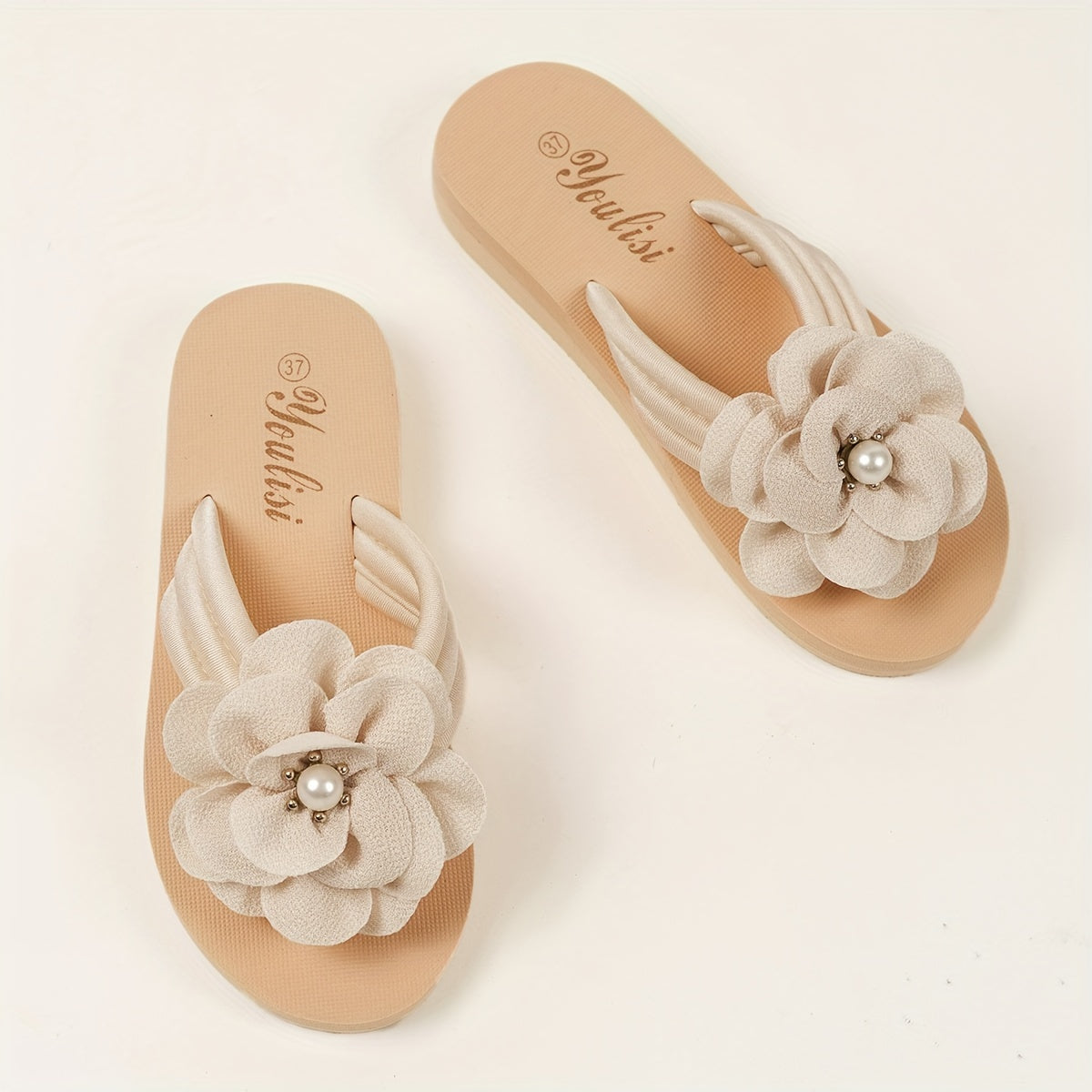 Beige Bloemen Flip Flops - Fleur