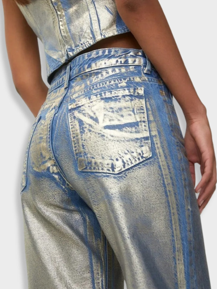 DriDa metallic gewassen vintage denim