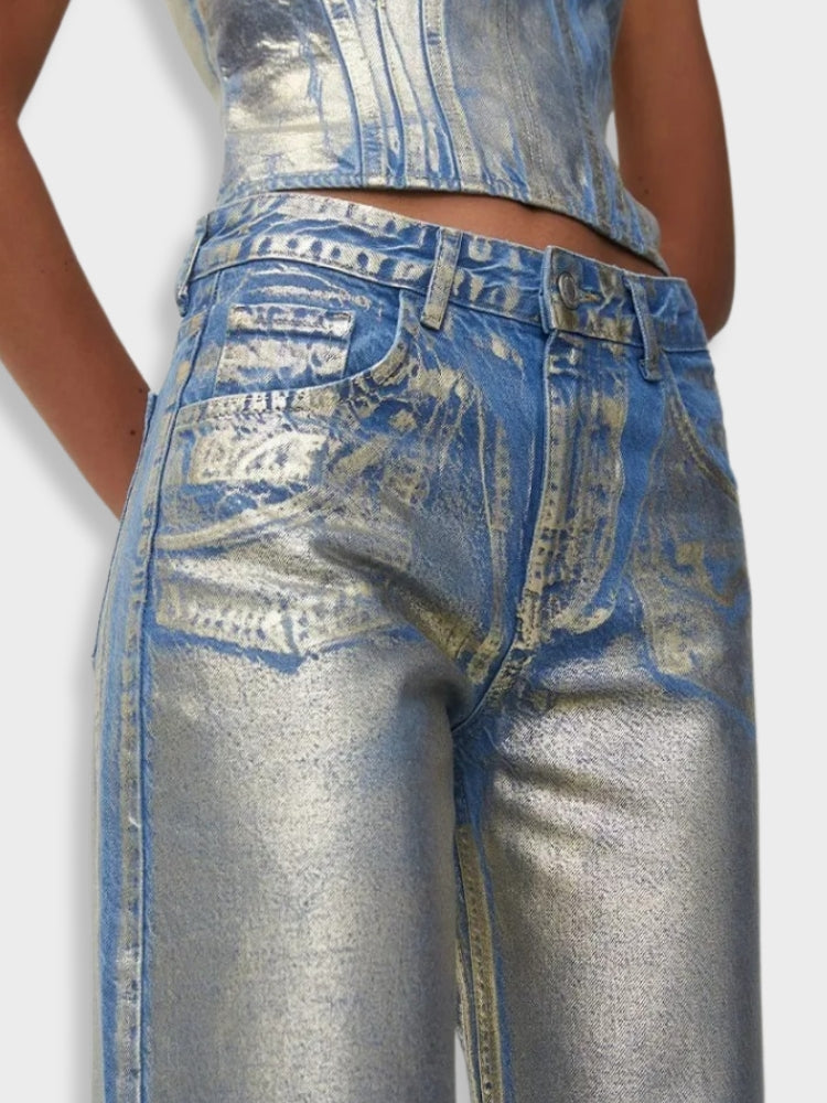 DriDa metallic gewassen vintage denim