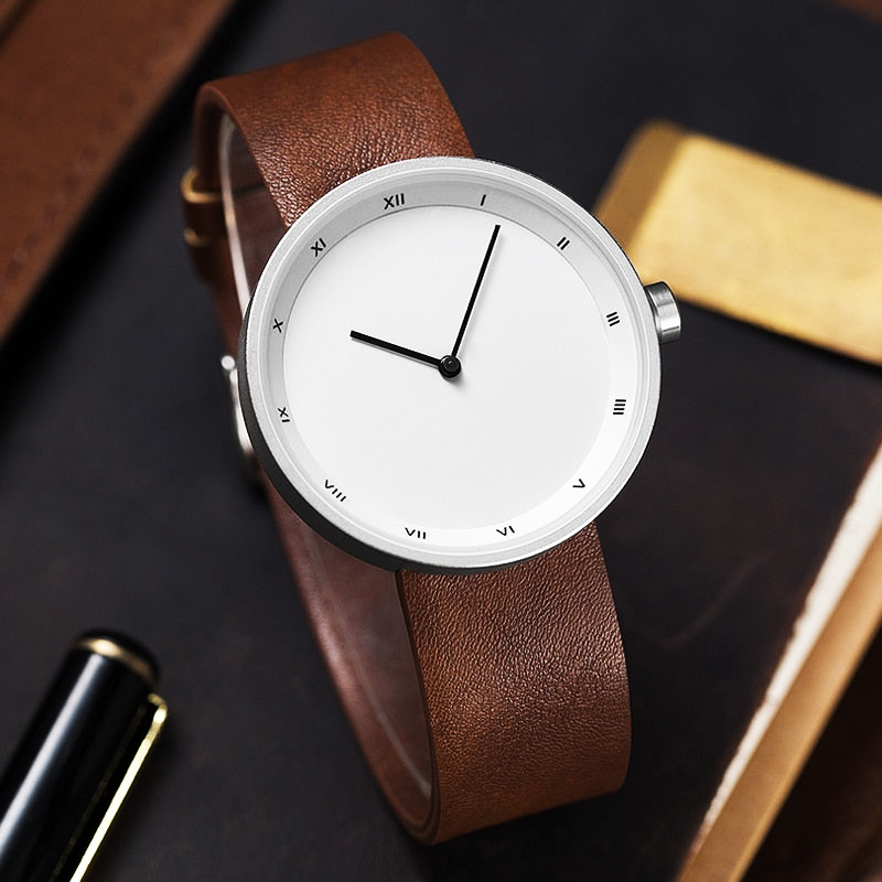 Kwarts Minimalistisch Leren Horloge Voor Mannen