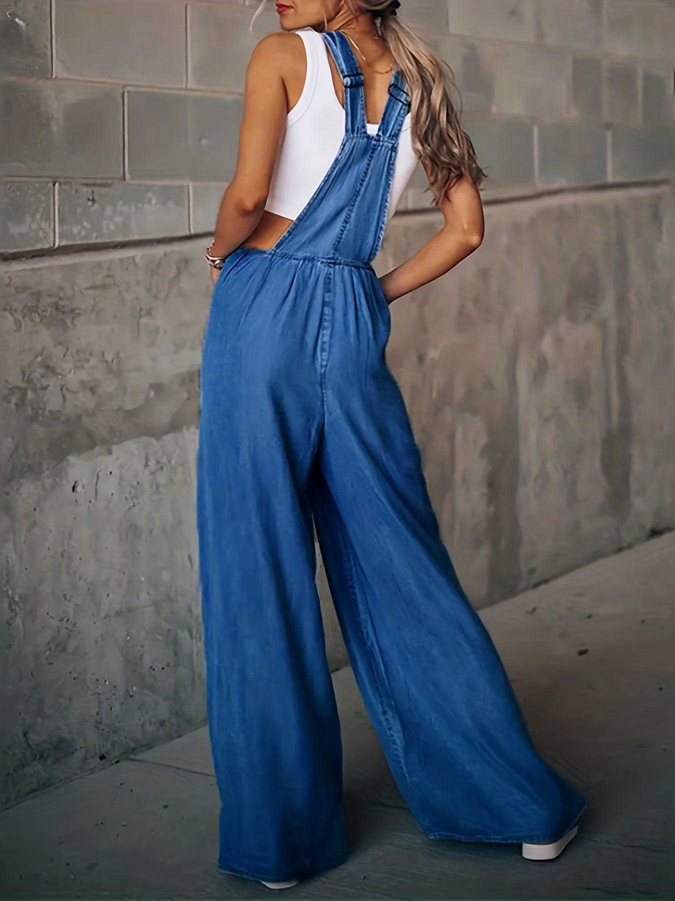 Hallie | Vrouwen Wijd Been Gescheurd Gesp Denim Jumpsuit