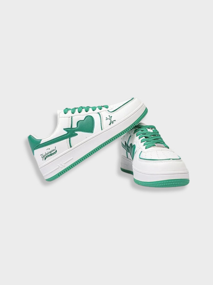 Clean White Retro Heart Sneakers