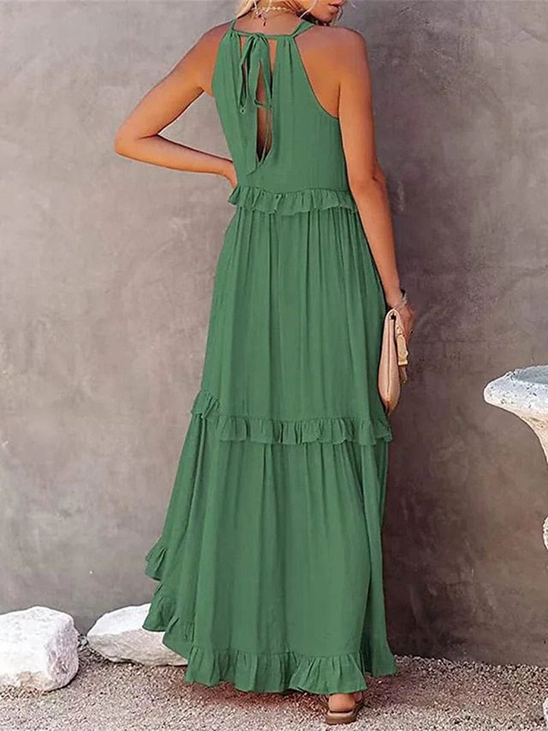 Groene Losse Zomerse Feestelijke Maxi Jurk