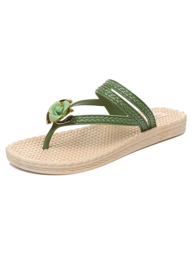 Lisa Bloemenpatroon Gevlochten Band Strand Slippers