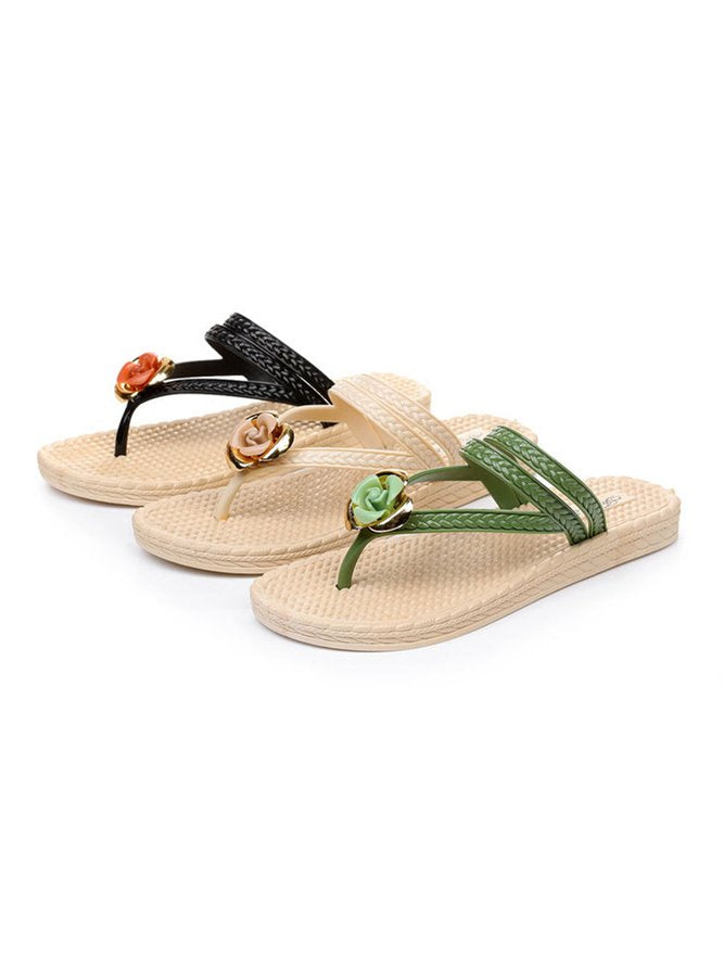 Lisa Bloemenpatroon Gevlochten Band Strand Slippers