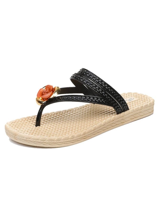 Lisa Bloemenpatroon Gevlochten Band Strand Slippers