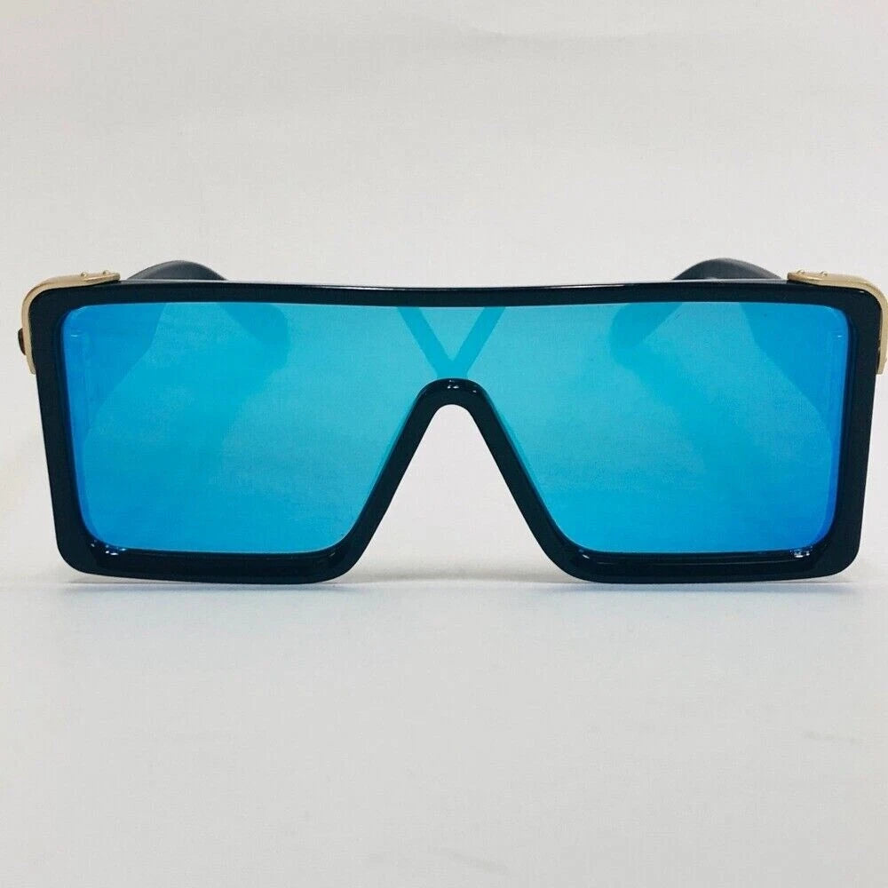 DriDa Heren Zonnebril met Platte Top en Blauw Spiegelglas