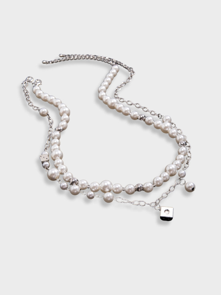 Double Silver & Pearl Dice Necklace